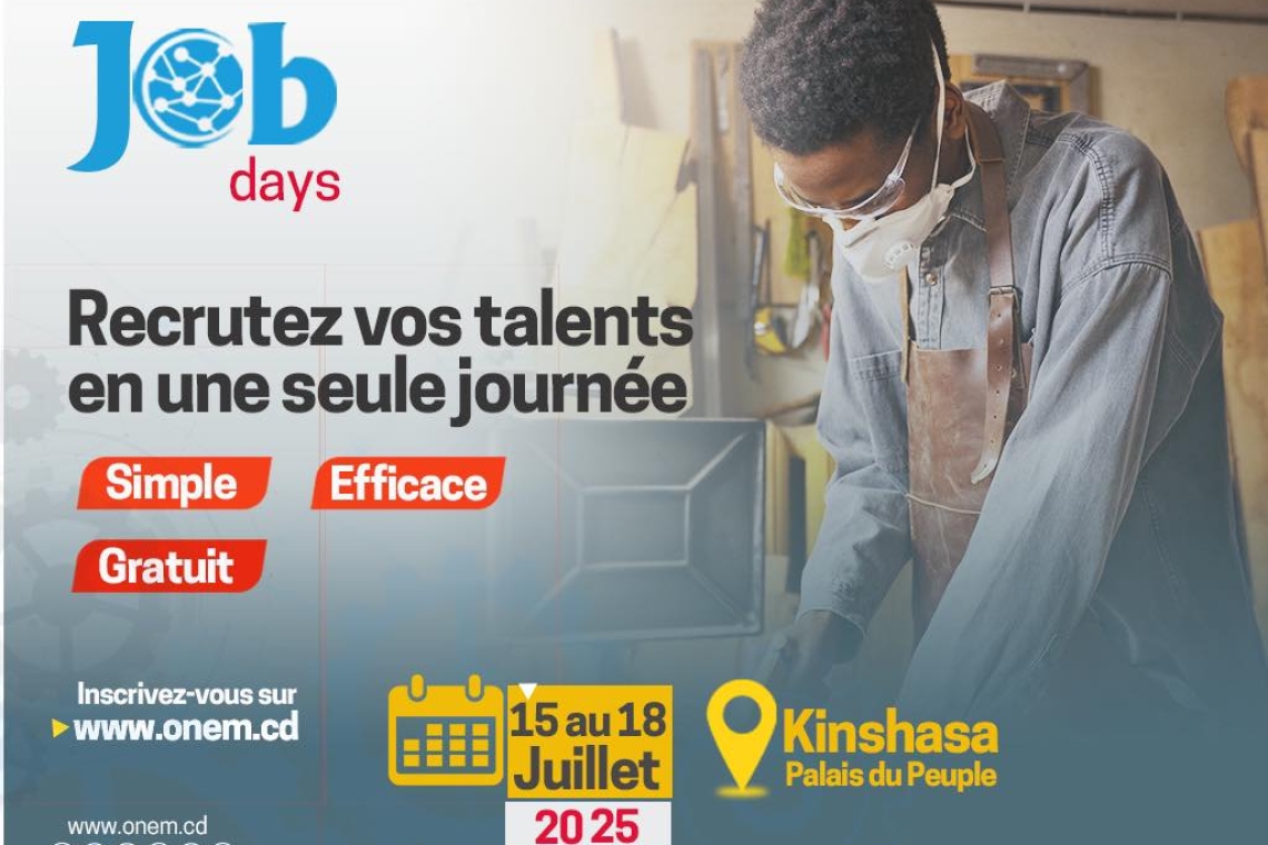 Après le succès retentissant de Lubumbashi et Kolwezi : ‎L'ONEM organise le '' Job Days '' à Kinshasa avec l'appui de ENABEL 